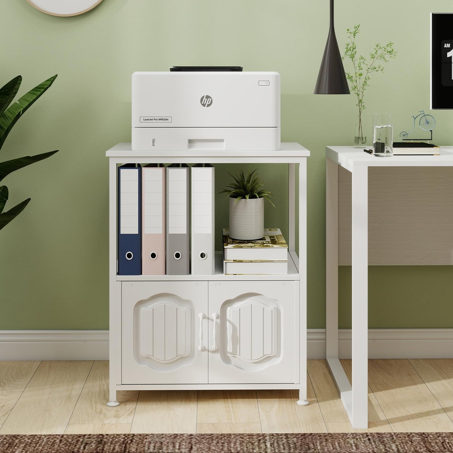 PUNCIA 3 Tier Printer Stand with File Cabinet for Home Office White