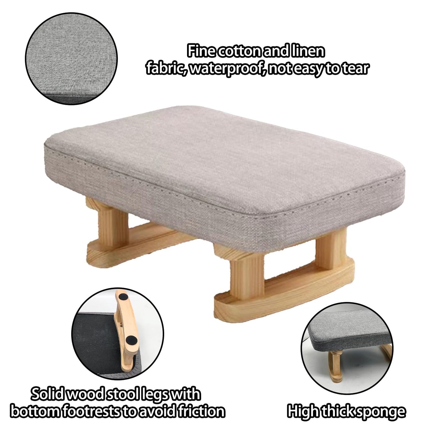 Foot Stool, Pouffe Footstool with Removable Cover, Linen Fabric Small Footstool with Cushion