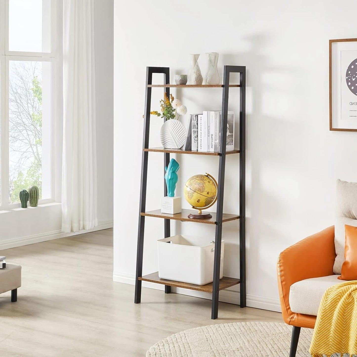 BAKLAM Small Bookshelf, 4-Tier Small Shelves 60cm, Narrow Shelf Tablette, Shelving Unit, Bathroom Corner Shelf, Display Cabinet