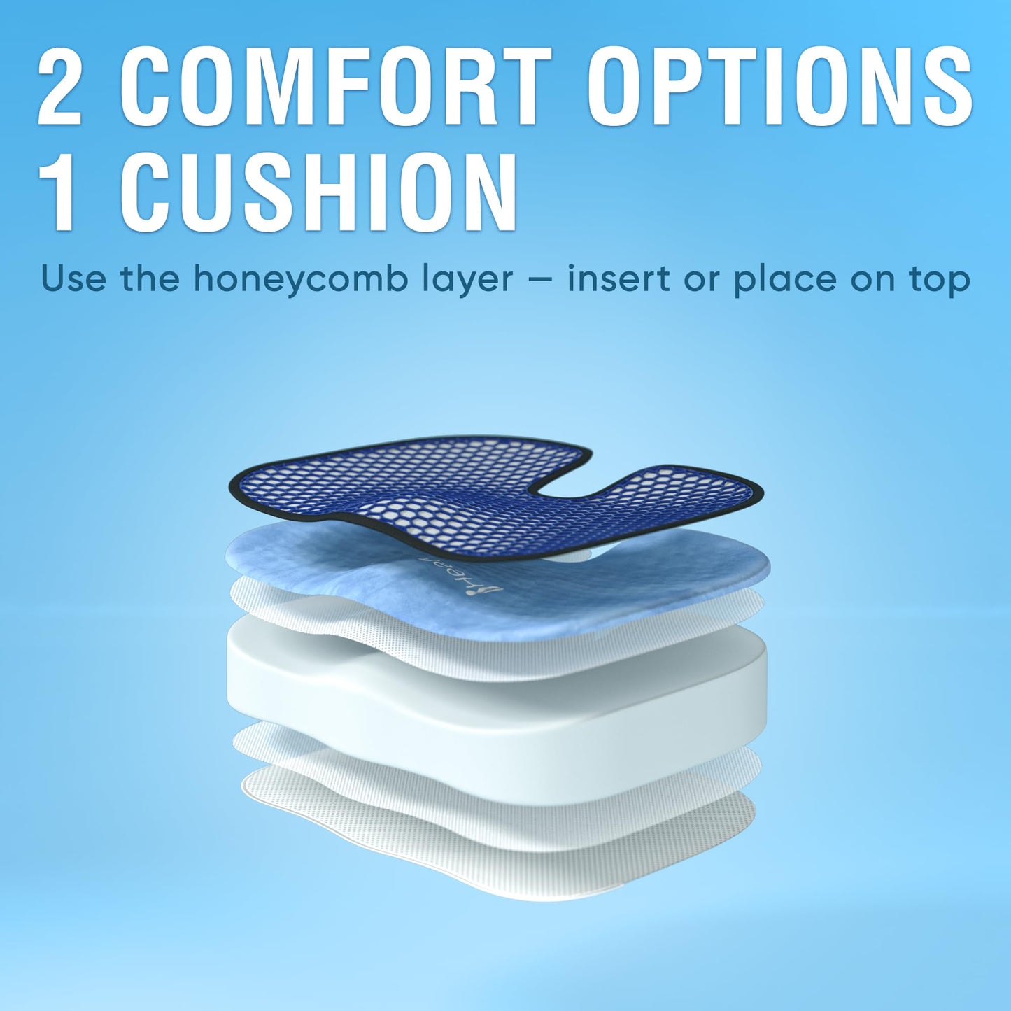 Healthfix Orthopedic Seat Cushion, Office Chair, Coccyx Relief with Honeycomb Layer and Velour Cover, Ergonomic Seat Cushion for Office, Car, Home