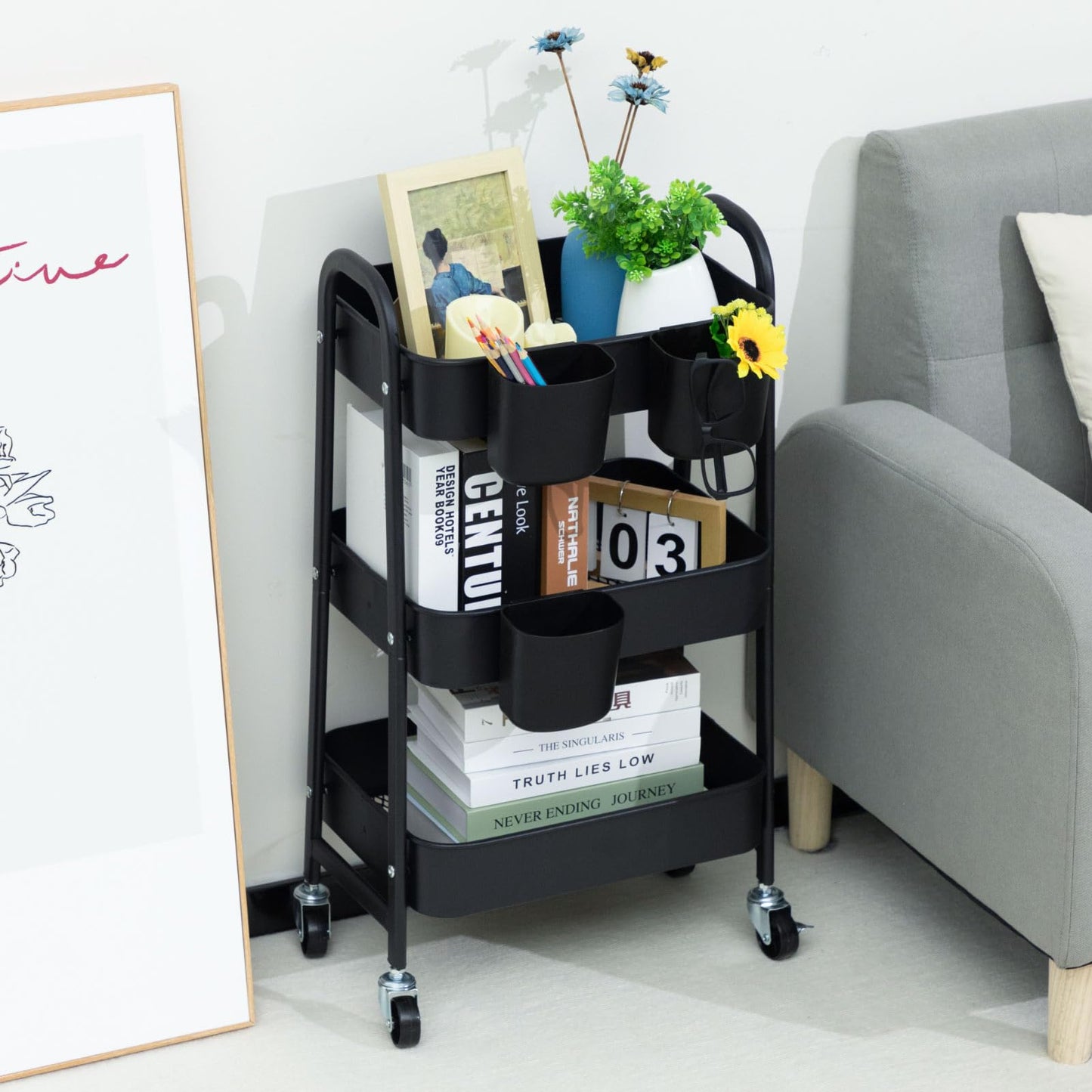 DOEWORKS Storage Trolley on Wheels Metal Kitchen Trolley Craft Trolleys