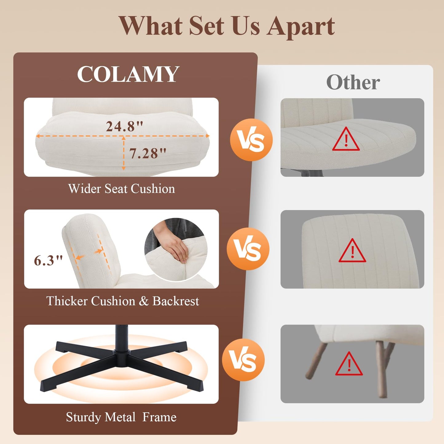 COLAMY 360° Swivel Home Office Chair – Thick Padded Corduroy Desk Chair with Metal Base, Modern Comfortable Computer Chair for Study or Living Room