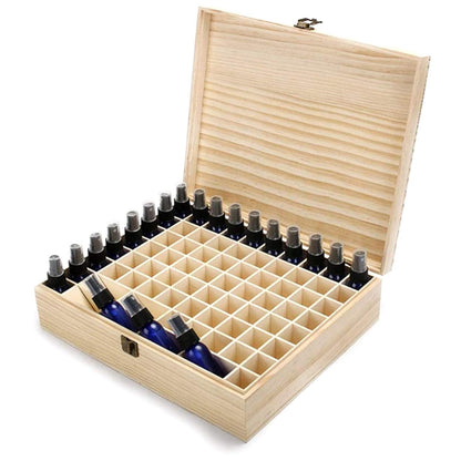 RoseFlower Wooden Essential Oil Storage Box Home Fragrance Carrier Case, Holds 74 Bottle Fits 5-20ml