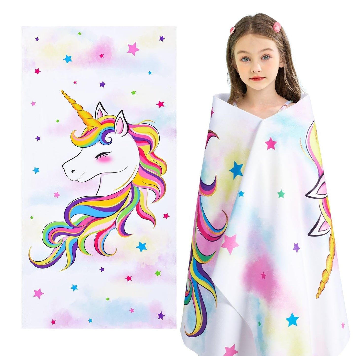 WERNNSAI Unicorn Microfibre Beach Towel for Kids, 76 x 150cm Bath Towel