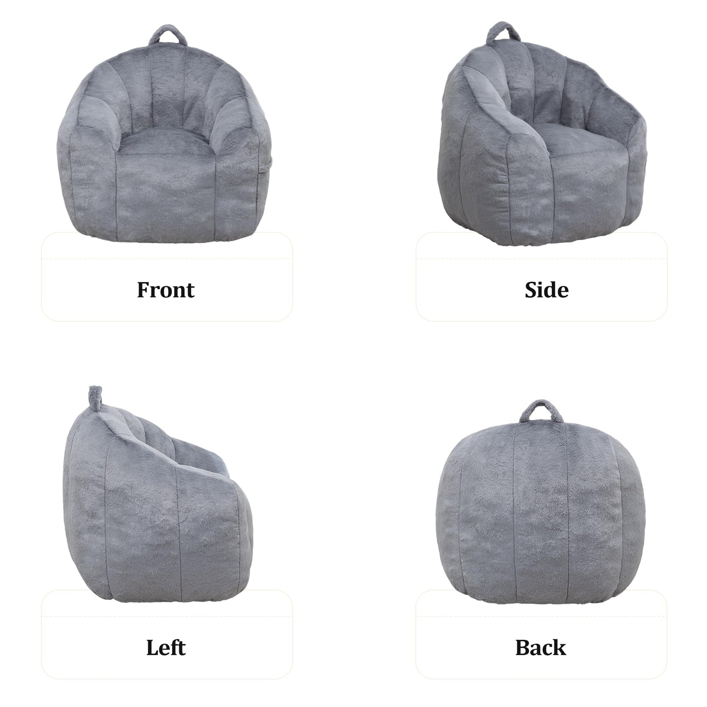 MINCETA Bean Bag Chair for Kids, Small Bean Bag Sofa Chairs with filler, Dark Gray Comfy Beanbag Chair with Handle for Living Room, Bedroom