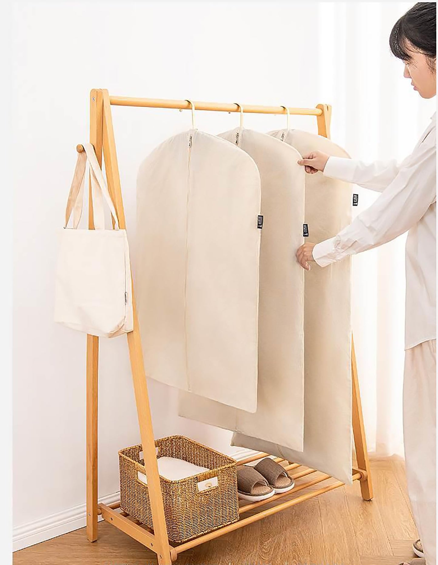 Langjitianya 100% cotton canvas garment bags for closet storage and travel suit bags for clothes, coats, jackets, shirts