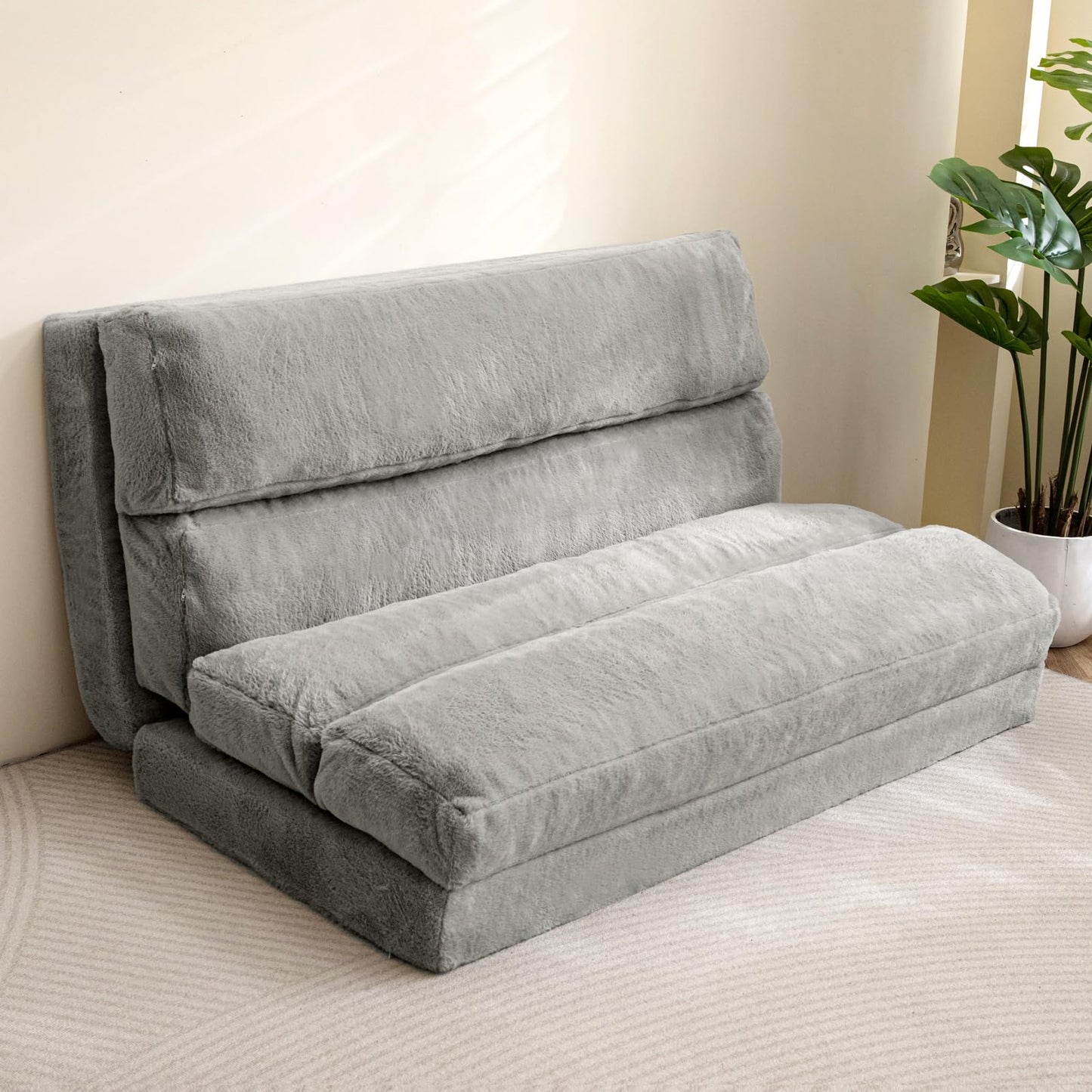 MAXYOYO Bean Bag Bed Folding Faux Fur Fabric Sofa Chair Foam Filling Extra Thick 6 Fold Floor Couch Matress for Adults