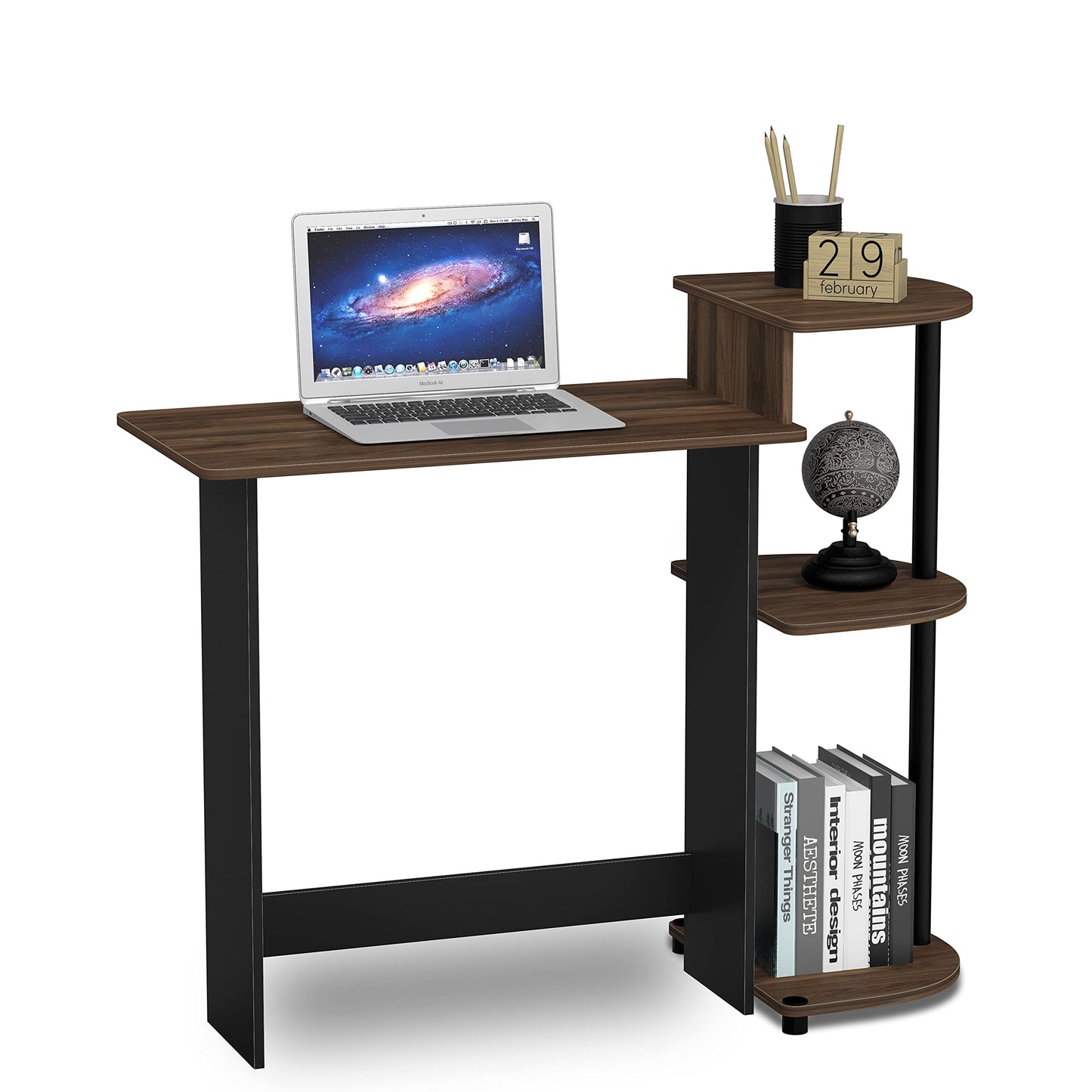 Furinno COMPACT 73.7 cm Rustic Brown Computer Desk, Gaming Desk with Shelves, Office Desk with Book Shelf, for Home Office, Study Room, Dorm, Bedroom