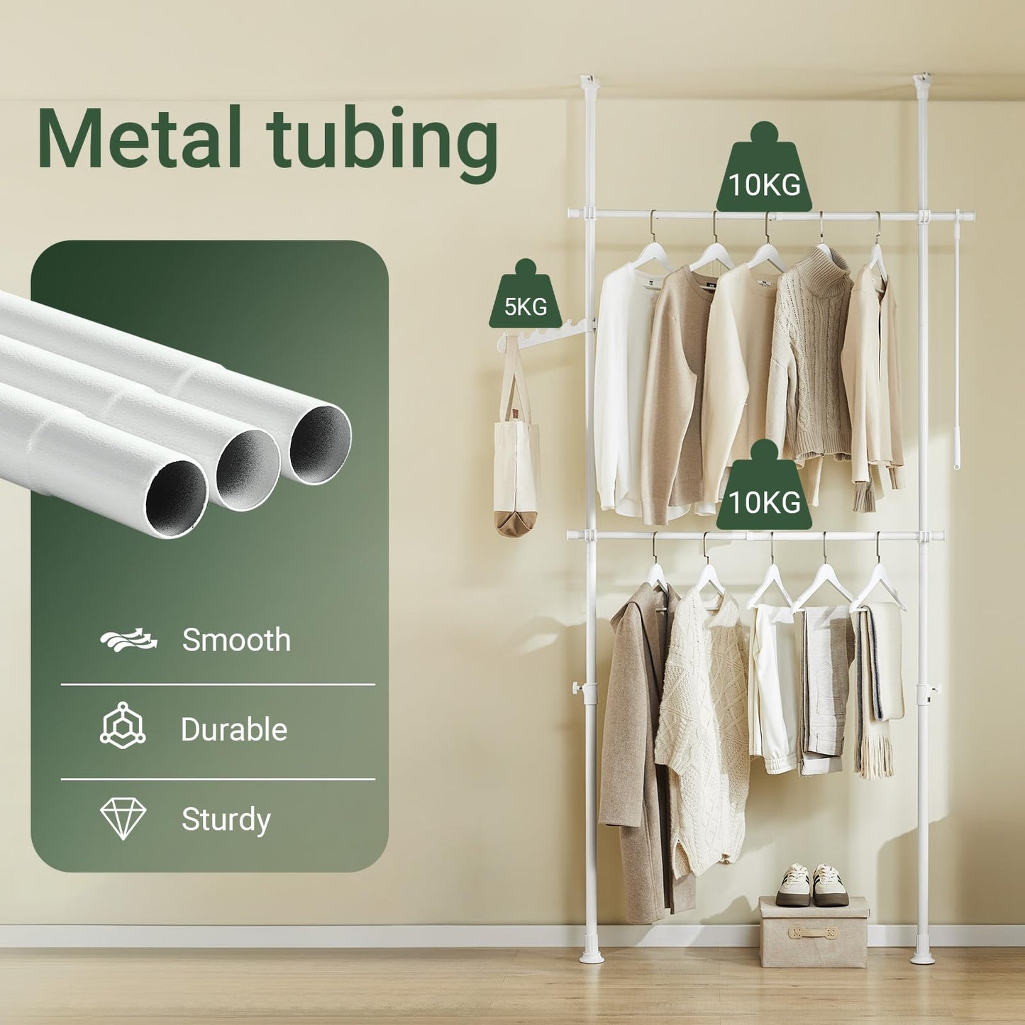 SoBuy Telescopic Clothes Rail with Hook Rack 75–126cm Wide for Bedroom