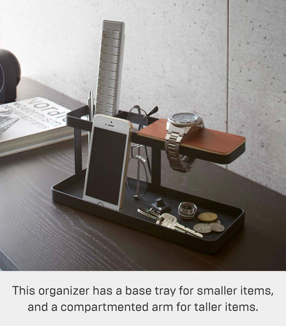 YAMAZAKI 2300 TOWER Desk Organizer, Black, Steel/Wood, Minimalist Design, 24.5 x 9.7 x 11.3 cm LxWxH