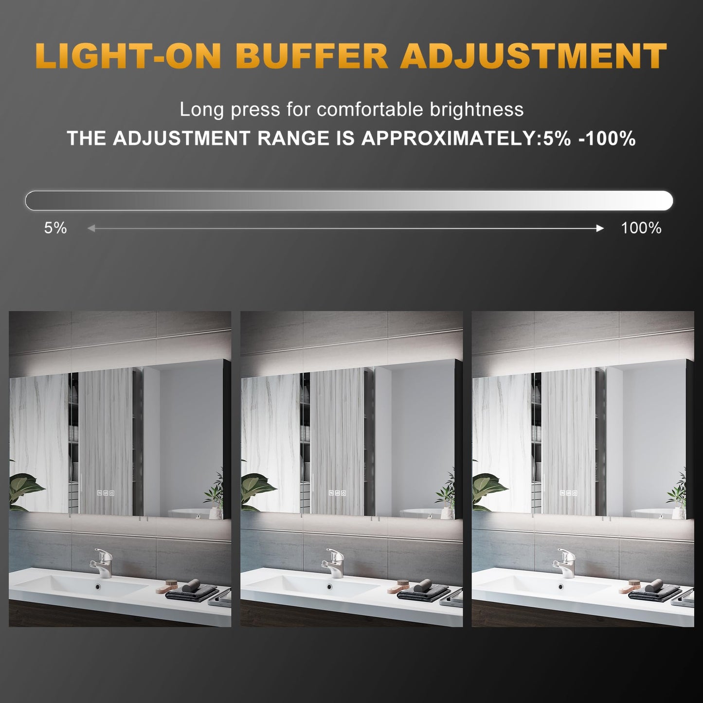 ELEGANT LED Bathroom Cabinet with Shaver Socket Triple Door Wall Mounted Black Bathroom Mirror Cabinets with Three-color Infinitely Dimmable and