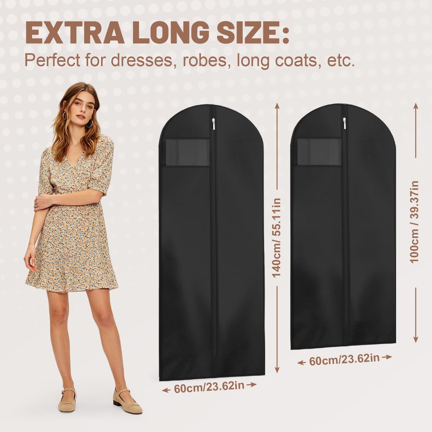 AMFUN 6 PCS Dress Bag,Full Length Travel Suit Bag with Zipper, Dust-proof Clothes Covers Protector Bags,Gown Garment Bag for Long Dresses, 140×60 cm