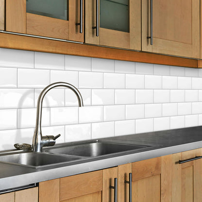 DEWOO Peel and Stick on Wall Tiles Subway Self-Adhesive Panels Backsplash for Kitchen and Bathroom,White Plastic Thick32 x 27cm,10-Sheet