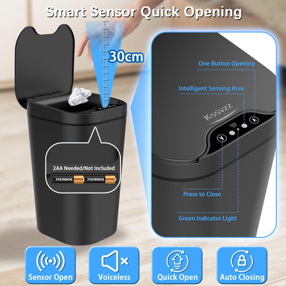 Kssvzz 2 Pack Sensor Bins with Lid, 2.5 Gallon/10 L Bathroom Electric Bin, Slim Smart Trash Can, Narrow Waterproof Automatic Bin for Bedroom, Living