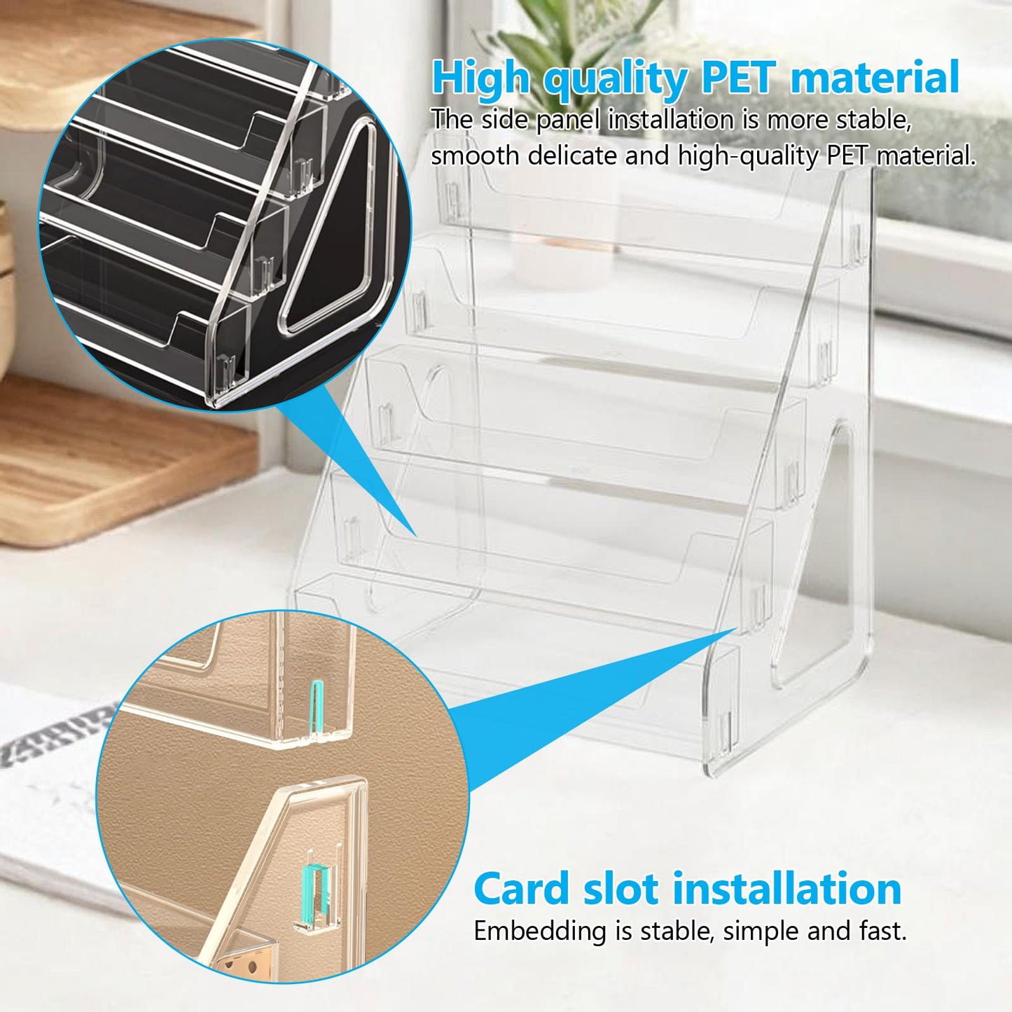 Lirynox Large 5-Tier Trading Card Display Stand, Acrylic Riser Clear Display Shelf with Fences