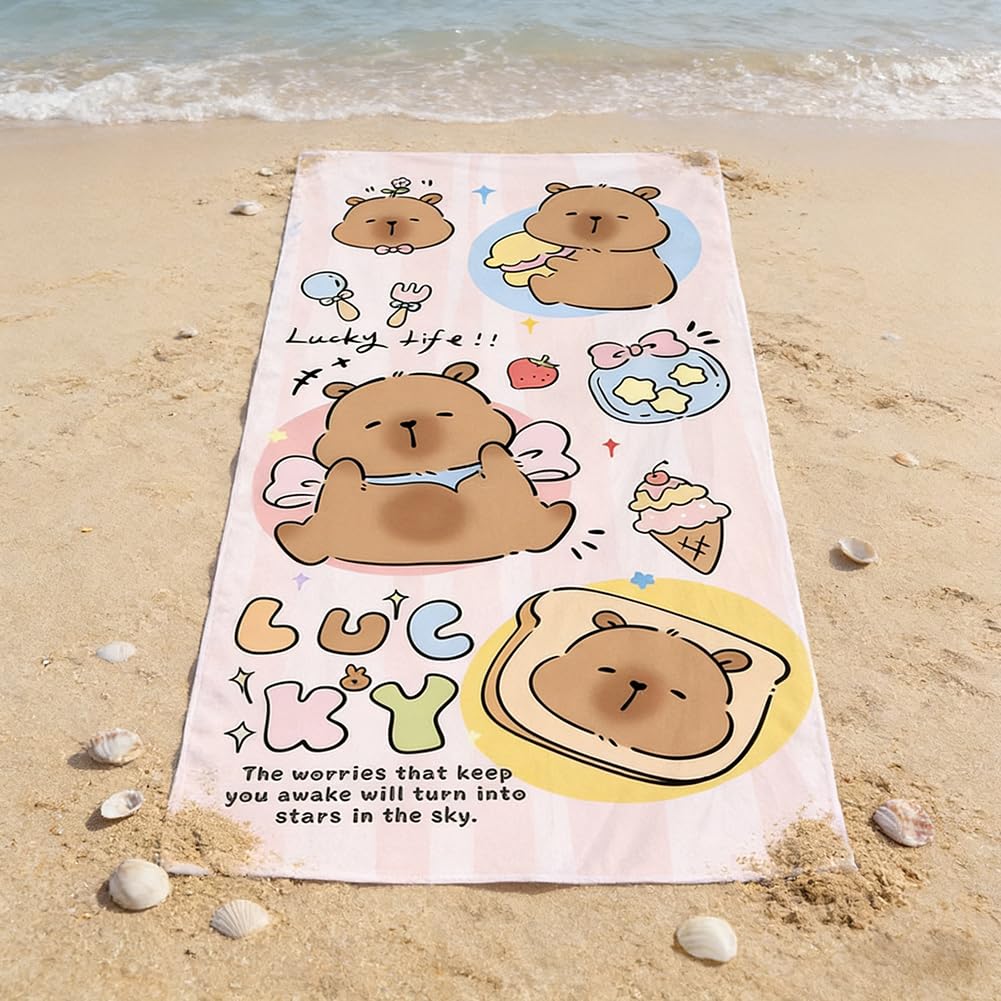 NimblusToy Capybara Beach Towel, Quick Dry Microfibre Towels Super Absorbent Sandproof Beach Bath Towels Swimming Towel Lightweight 3D Print Beach