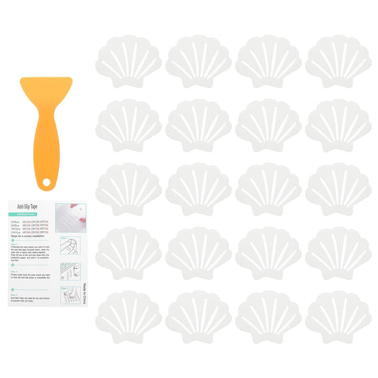 sourcing map 20Pcs Non-Slip Bathtub Stickers, 9x7 cm Shell Shape Shower Floor Non Slip Stickers with Scraper for Bathroom Shower Stairs Ladders, White