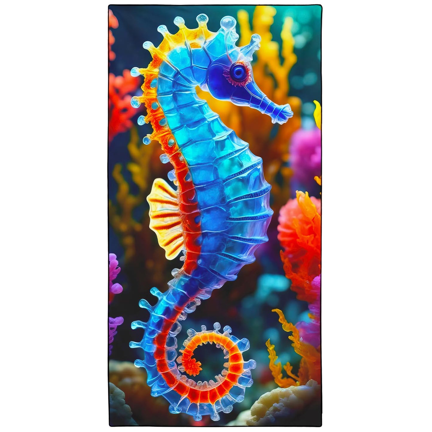 Violetpos Colorful Seahorse Beach Towel, Extra Large 180x90 cm 250GSM Microfibre, Sand Free Quick Dry