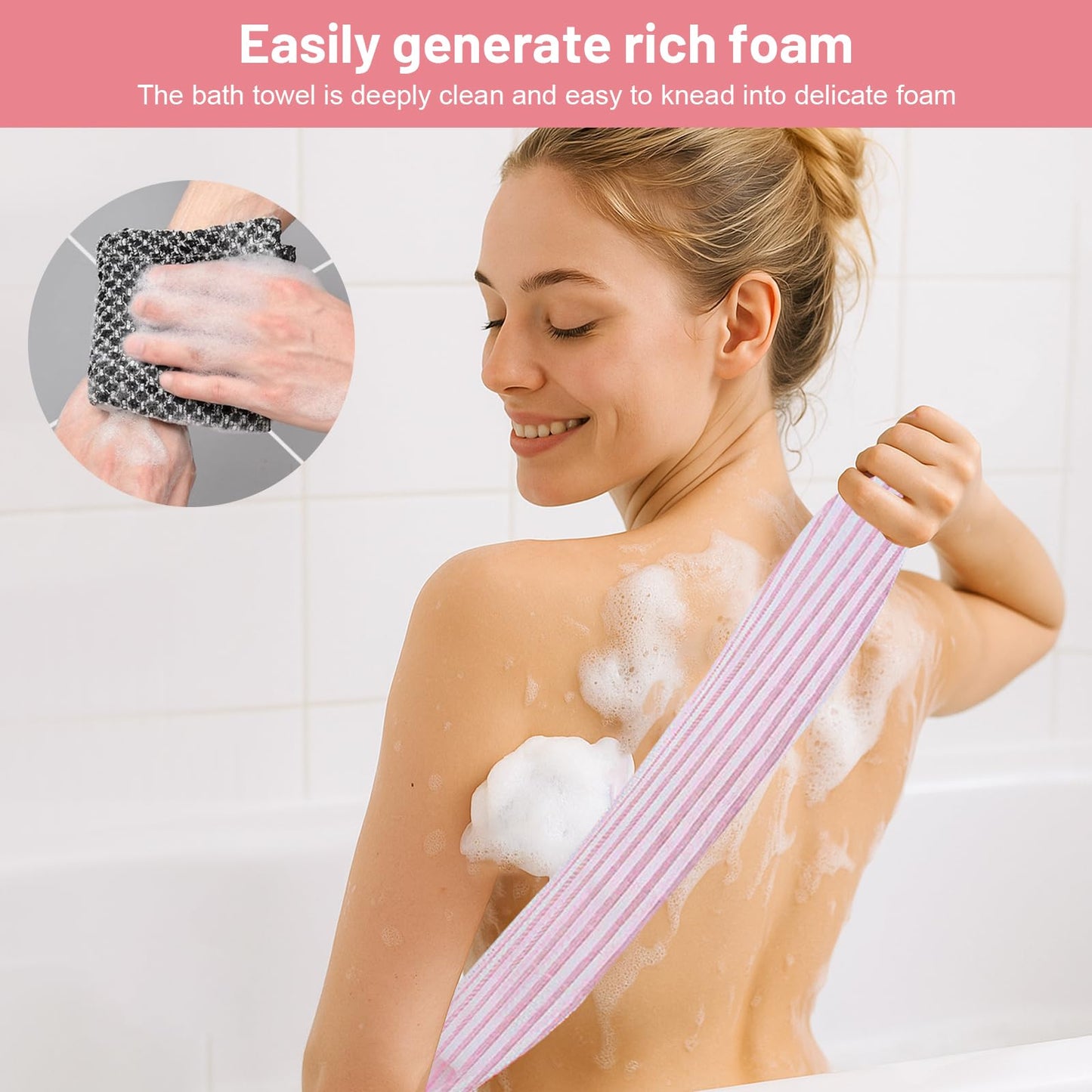 VLUVLA Exfoliating Antibacterial Shower Towel, Japanese Exfoliating Shower Towel, Back Exfoliator, Double-Sided Washcloth