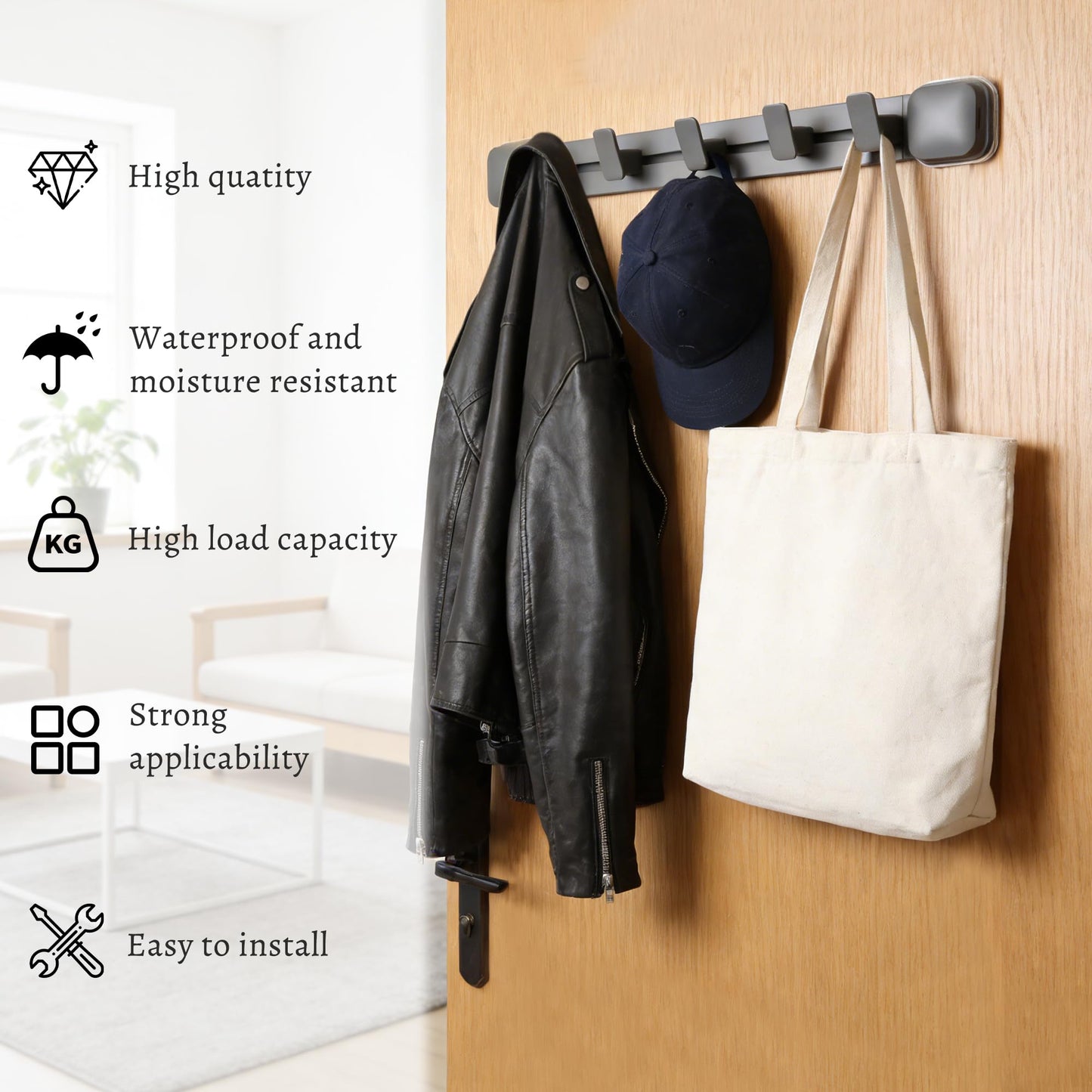 Coat Hooks Wall Mounted, Heavy Duty Coat Rack Wall Mounted Suction Cup