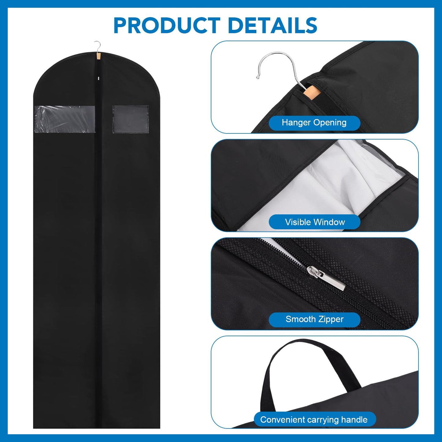 Dntorx 2PCS Long Dress Bags Covers PEVA Wedding Dress Bags 71in, Black