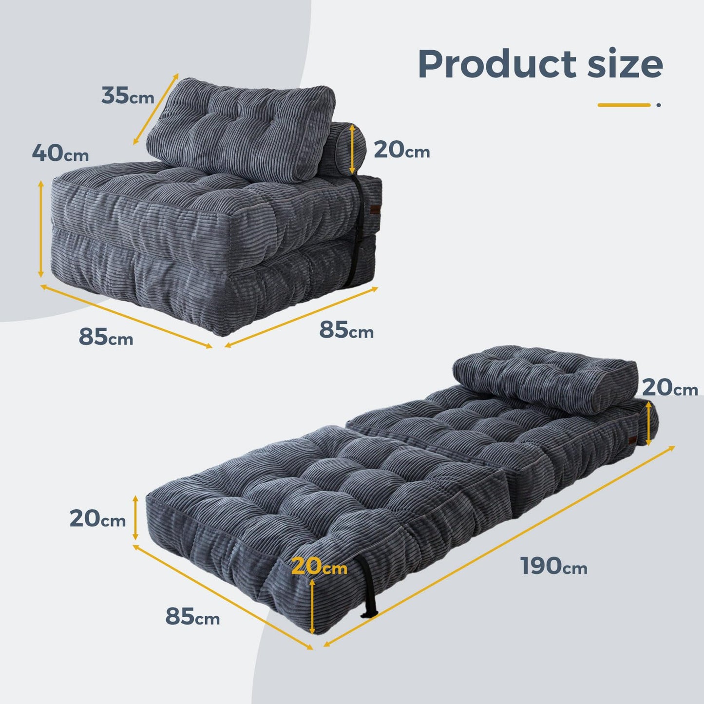 MAXYOYO Folding Sofa Bed, Convertible Sleeper Chair with Pillow Foldable Mattress with Back Support