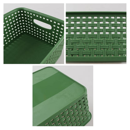 Mayish Plastic Weave Basket, Plastic Woven Cupboard Storage Baskets, Green, 6 Pack