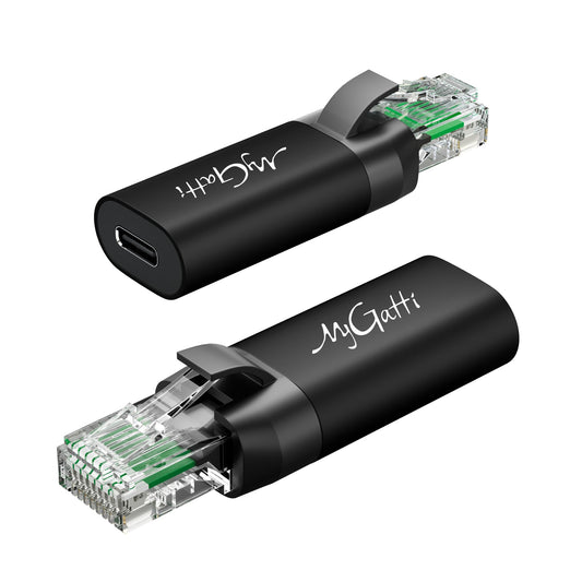 Mygatti USB-C Female to Ethernet RJ45 Gigabit Network Adapter (Pack of 2) - Portable Network Via Type-C Cable Converter - Black