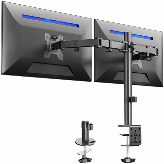 VIVO Dual Monitor Desk Mount, Heavy Duty Fully Adjustable Steel Stand, Holds 2 Computer Screens up to 30 inches and Max 10 kg each, Black, STAND-V002
