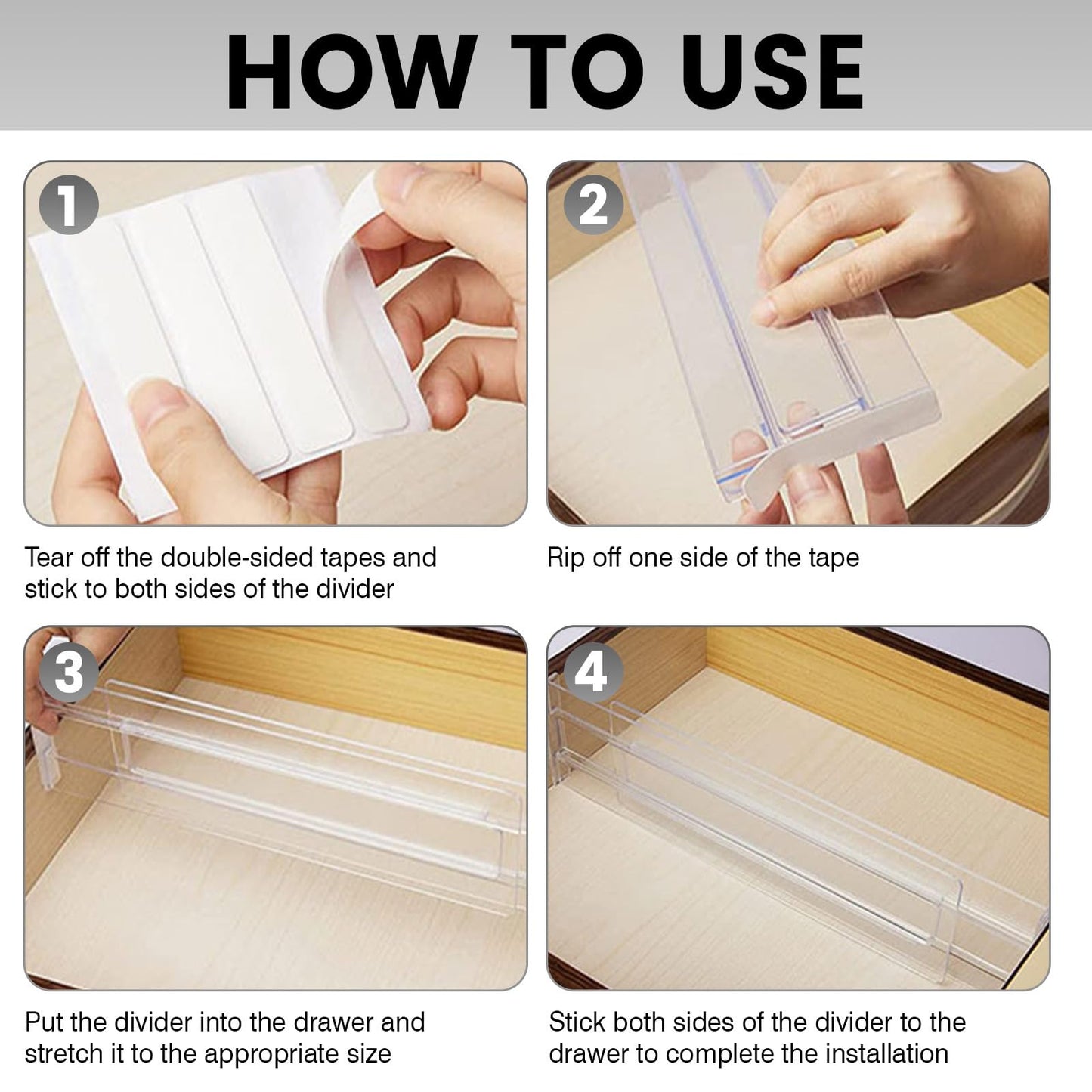 Yyyuluo 2 Pack 3.1" High Profile Drawer Dividers Organisers - Adjustable 10.8"-20.5" Width, Clear Plastic for Underwear, Socks, Baby Essentials