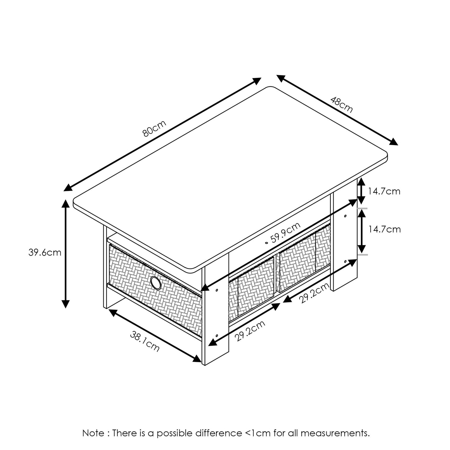 Furinno Andrey Coffee Table with Bin Drawer, Espresso/Brown, 80 (W) x 39.6 (H) x 48.3 (D) cm