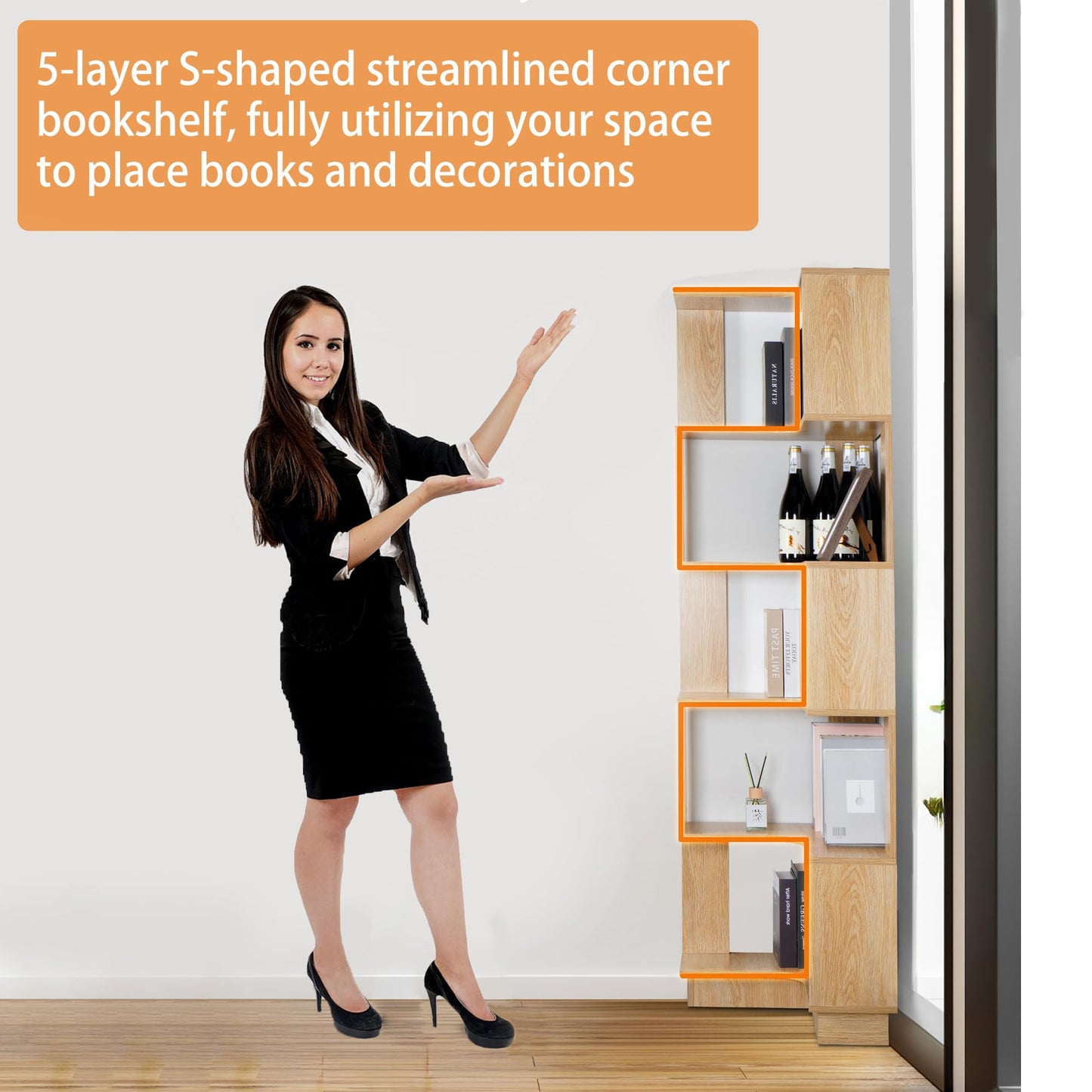 uyoyous 5 Tiers Book Shelf Corner Bookcase Unit Freestanding Book Organizer Stand Book Storage Cabinet Bookshelf Display Book Rack Credenza for