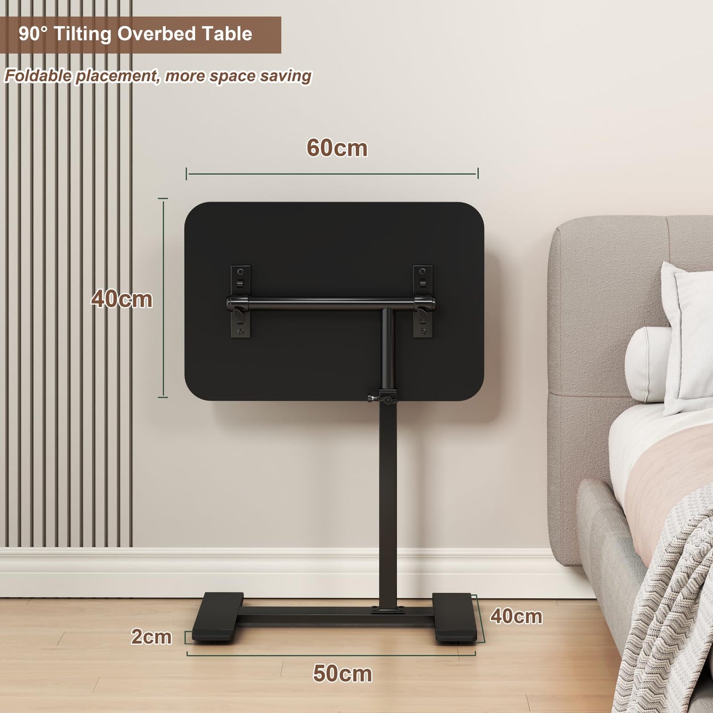 Adjustable Height C Shaped Side Table,360°Swivel Overbed Table,Top Tilting Laptop Stand Tray Tables with Wheels,Mobile Couch End Tables that Slide