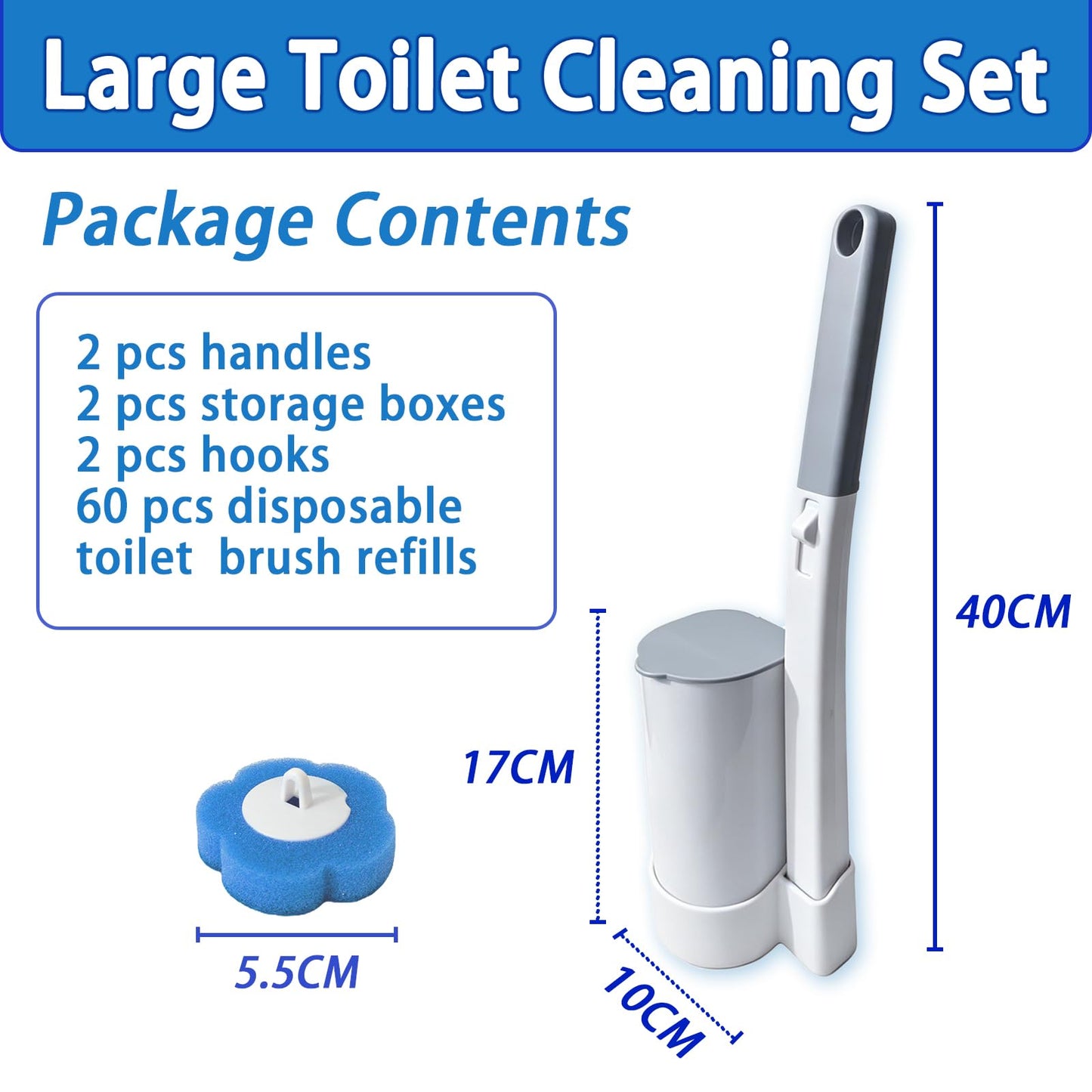 Disposable Toilet Brush Set, 2 Pack Toilet Brushes and Holders with 60 Cleaner Refills