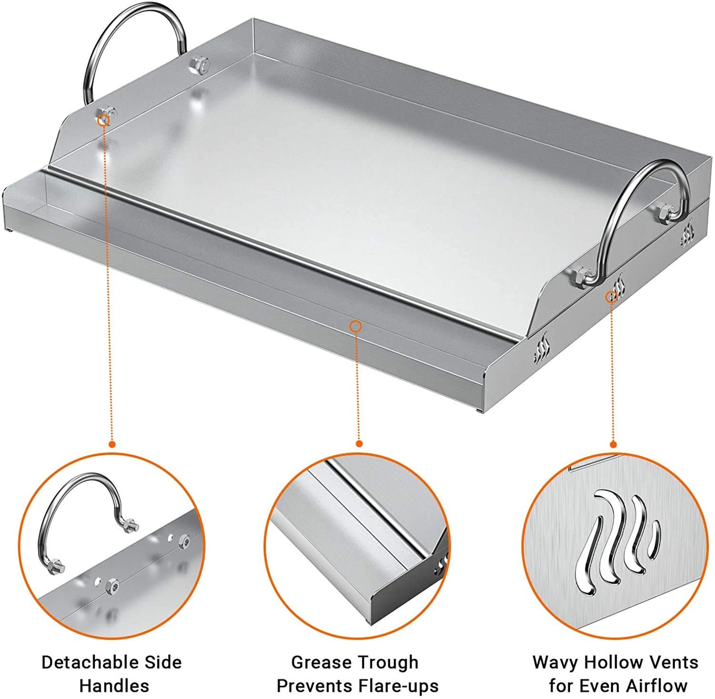 Onlyfire Stainless Steel Rectangle Griddle Plancha for Most BBQ Gas Grills and Charcoal Grills