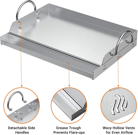 Onlyfire Stainless Steel Rectangle Griddle Plancha for Most BBQ Gas Grills and Charcoal Grills