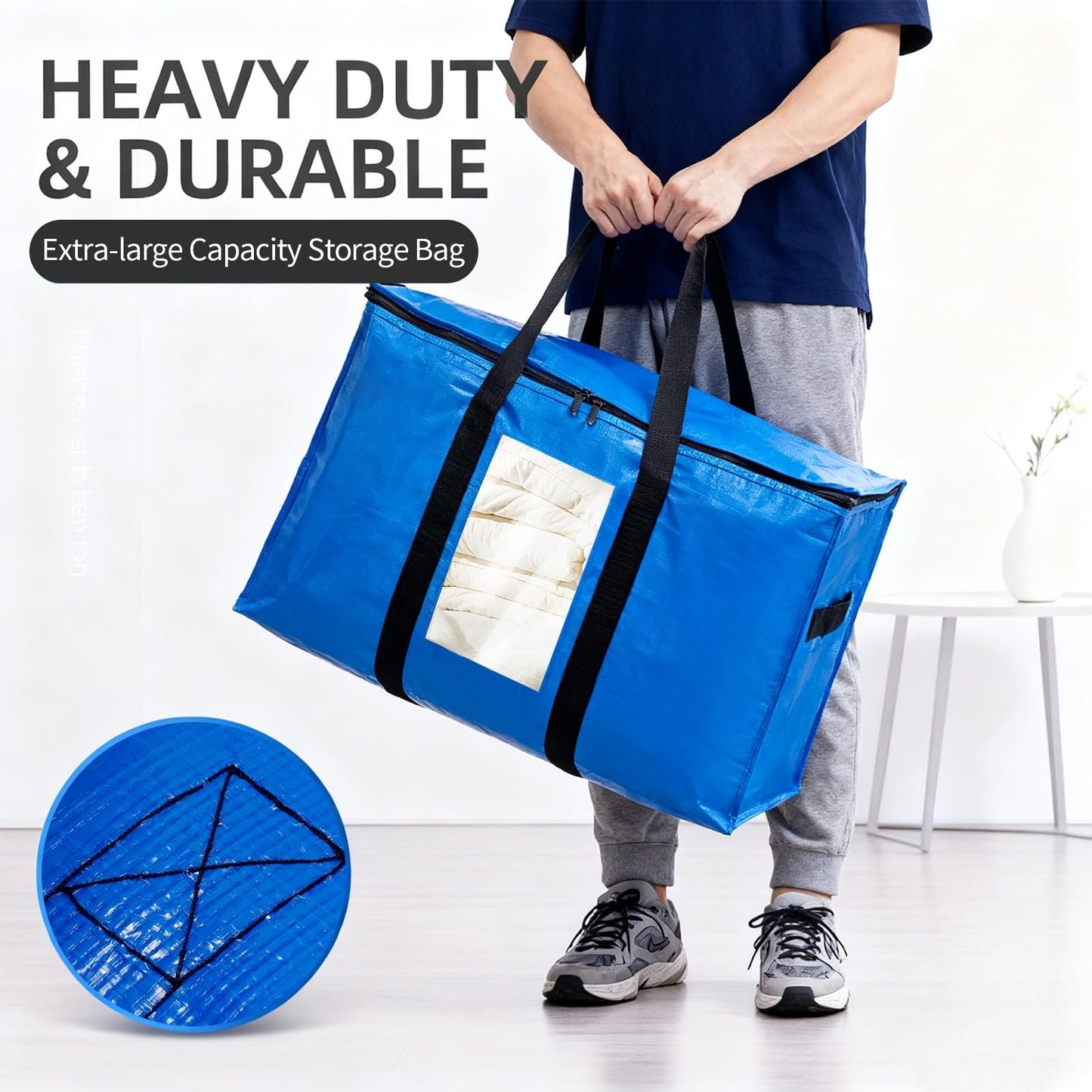 JUUDDENPARTS 4 Pack Extra-large Capacity Storage Bag, Moving Bags, Featuring a Transparent Window Design, Ideal for Clothing, Bedding, Travel