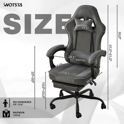 WOTSTA Gaming Chair for Adults, Ergonomic Gaming Chair with Footrest, Lumbar Support and Headrest, Adjustable Height computer chairs gaming