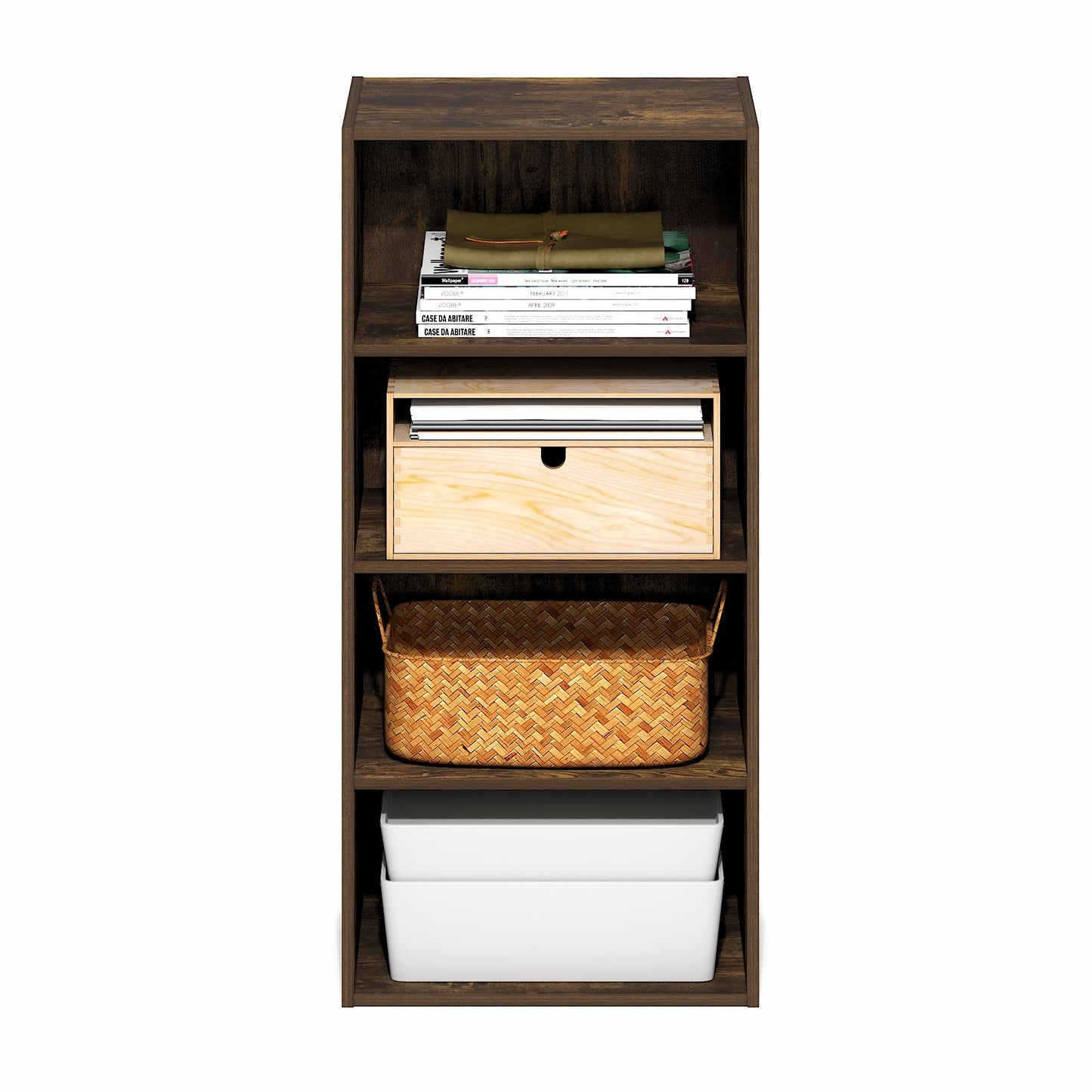 Furinno BASIC Book Shelf, 4-Tier Bookcase with Open Shelf, Bookshelf, Cube Storage Organizer, 11 x 17 x 35, for Living Room, Bedroom, Home Office