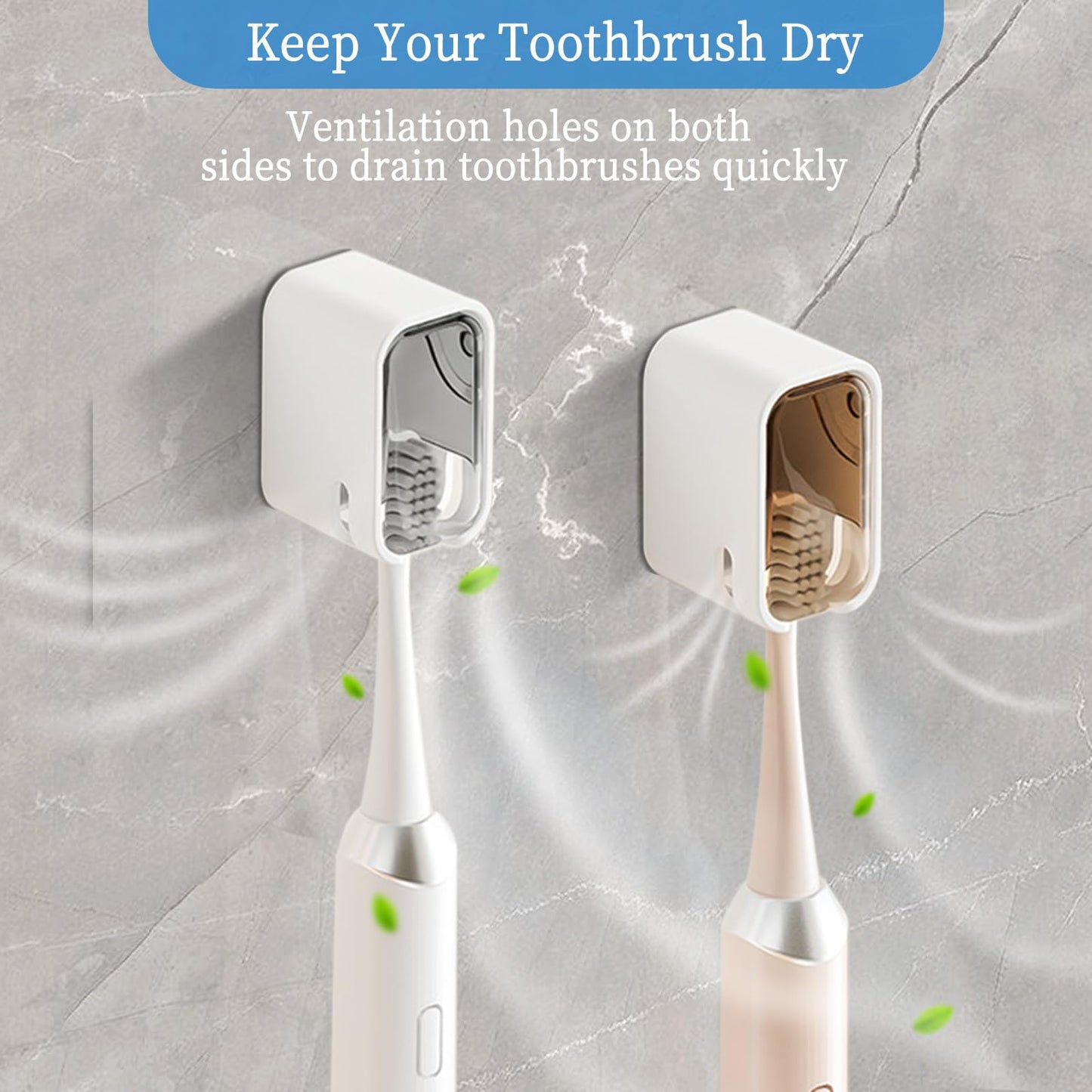 4pcs Toothbrush Holders Wall Mounted with Cover, Self Adhesive Tooth Brush Holder, Toothbrush Holders for Bathroom