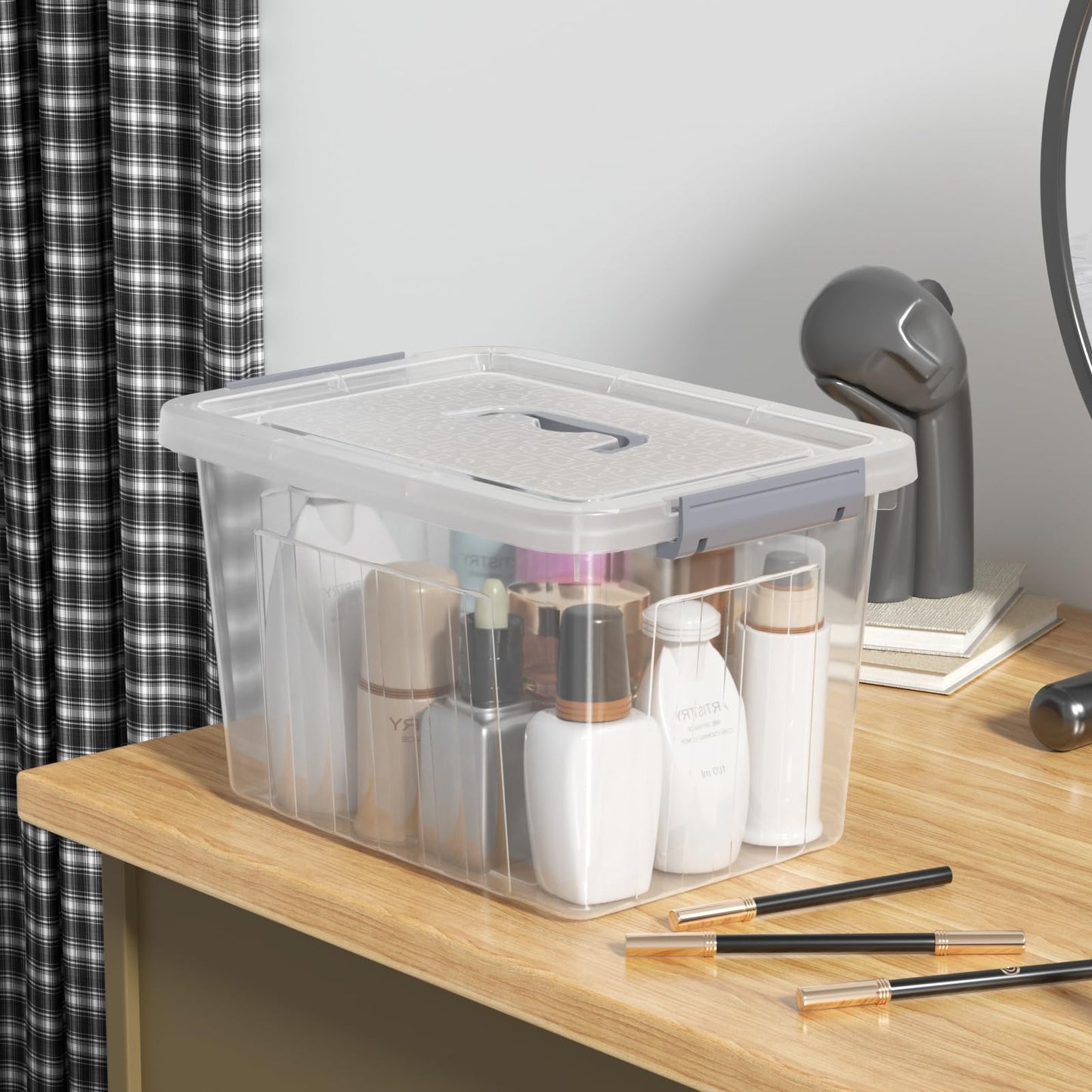 Parlynies Set of 6 Plastic Storage Box with lid, 12 Liter Clear Latch Bin with Lid