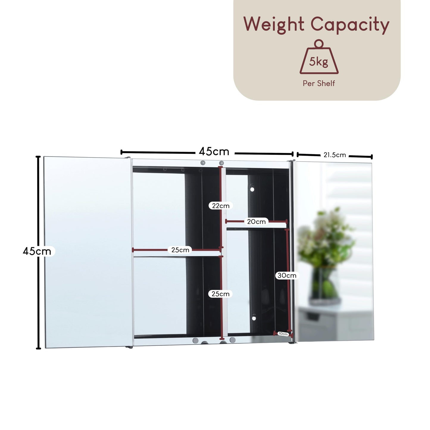 Bath Vida Tiano Double-Mirror Bathroom Cabinet Wall-Mounted Stainless Steel Modern Storage Cupboard (No Assembly Required)