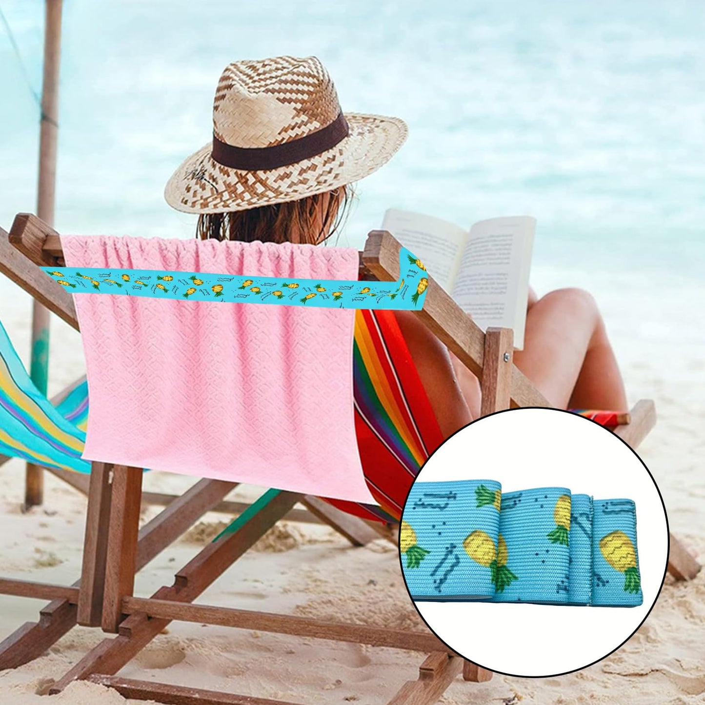 Hedayu Beach Towel Bands Sun Loungers Sunbed Towel Band, 30cm, 2Pcs