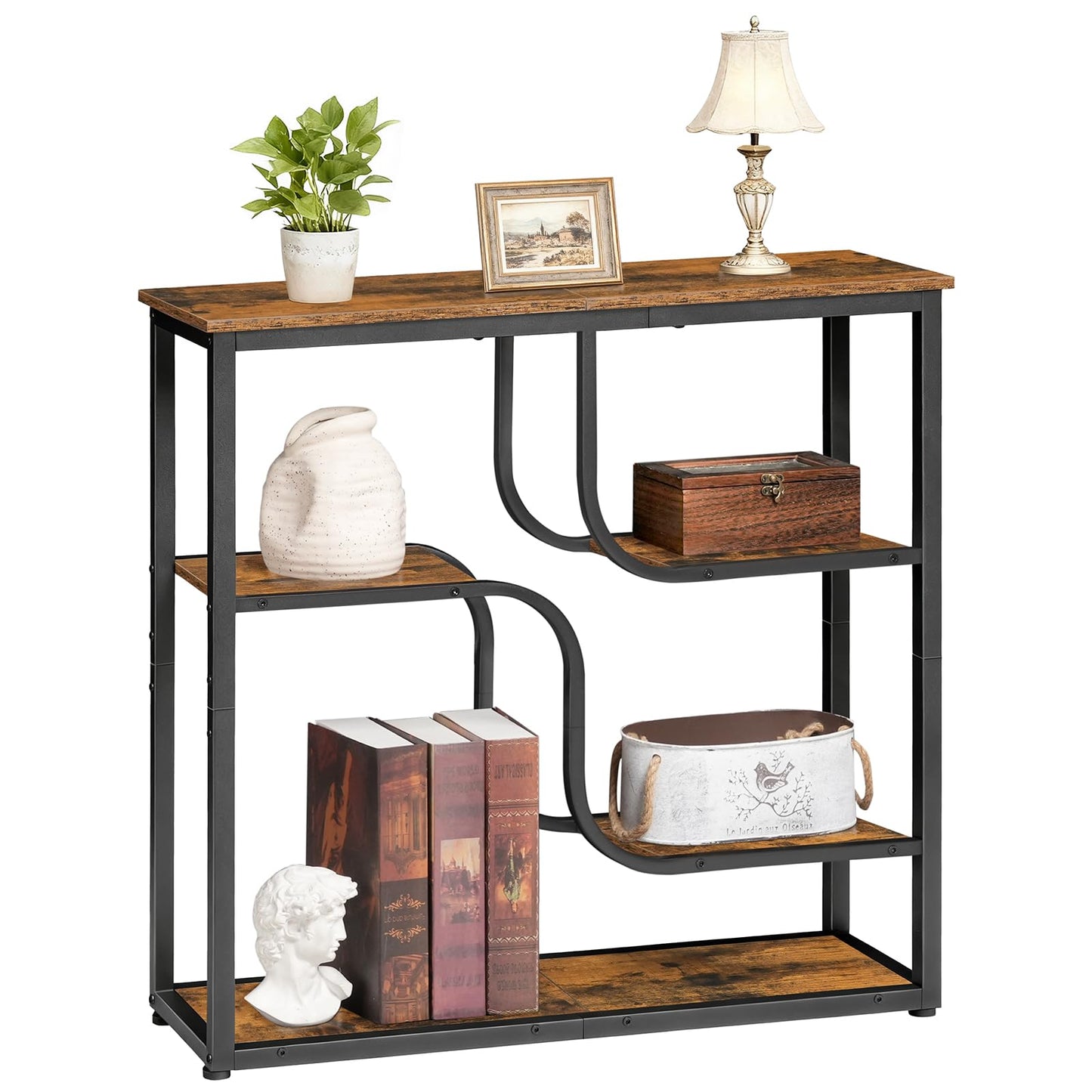 HOOBRO 4-Tier Slim Console Table for Hallway, Narrow Hallway Table with Storage Shelves, Behind Sofa Table for Small Space, living Rooms, Entryway