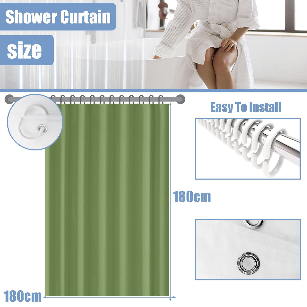 COSORO PEVA Shower Curtain 180x180cm,Heavy Duty Plastic Beige Spliced Weighted Shower Curtains Mould Proof Resistant Waterproof Bath Curtains with 12