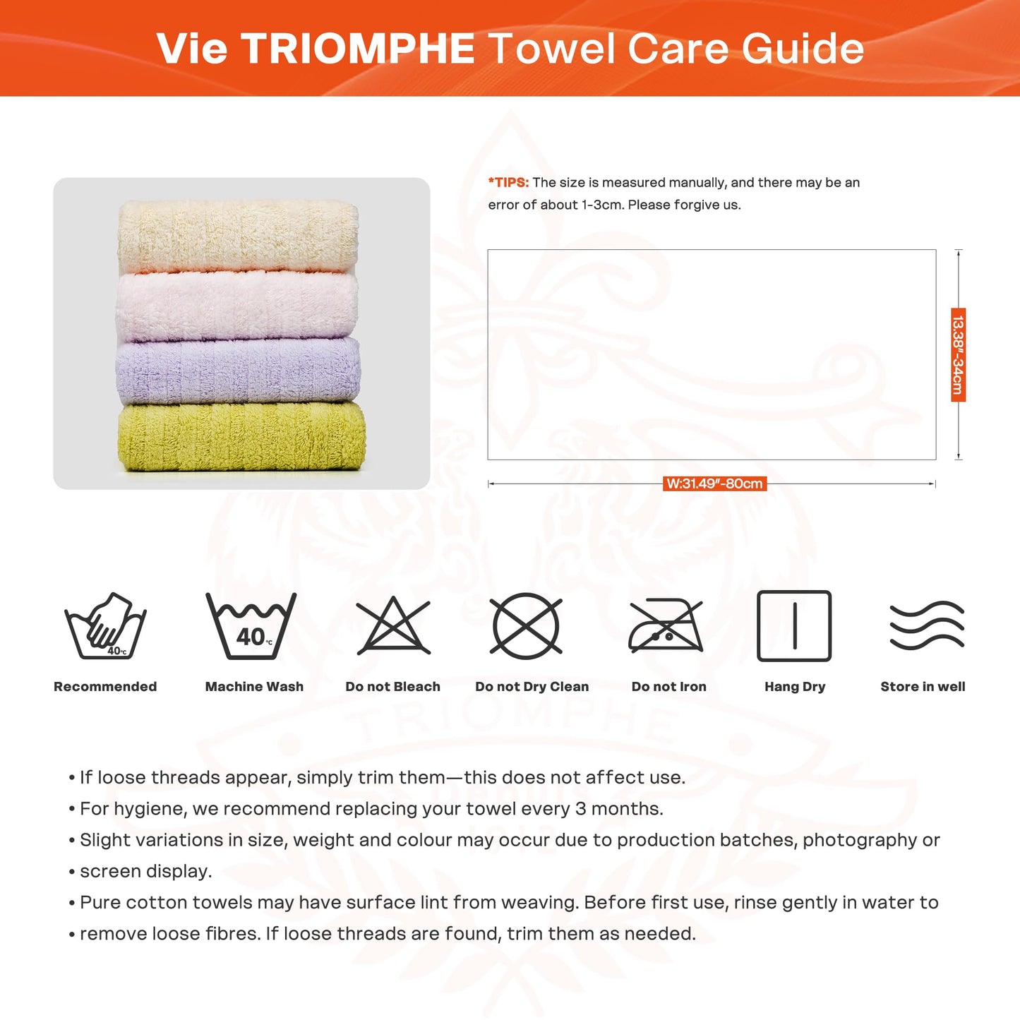 Vie TRIOMPHE Luxury Zero-Twist Cotton Hand Towels Set of 4, 34x80cm Ultra-Soft Long-Staple Cotton Face Towels