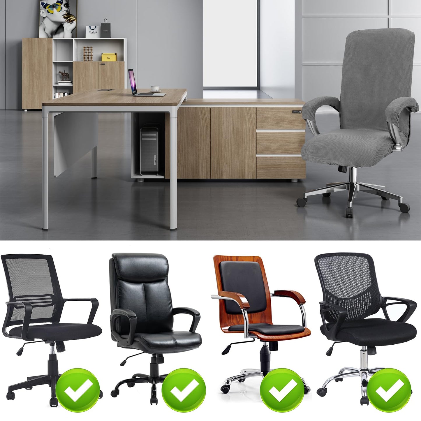 Catime Computer Office Chair Cover, Polar Fleece Stretch Large Chair Slipcover, Full Wrap Elastic Seat Covers