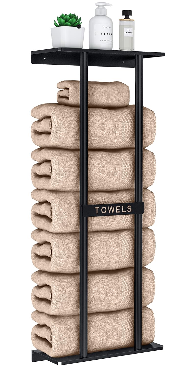 STWWO Towel Rack Wall Mounted Bath Towel Holder 76cm High, Black