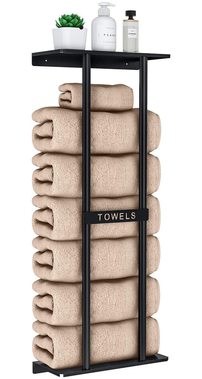 STWWO Towel Rack Wall Mounted Bath Towel Holder 76cm High, Black