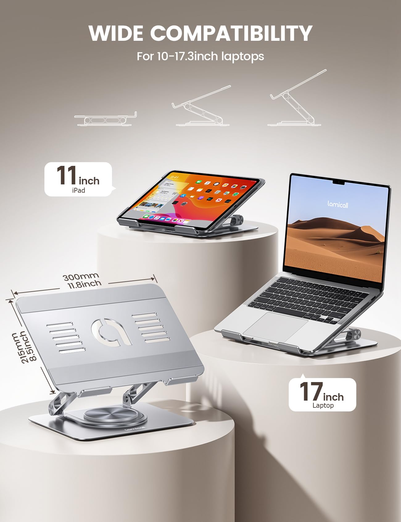 Lamicall Laptop Stand Desk, Laptop Riser - [360° Rotatable] Foldable Aluminum Notebook Holder